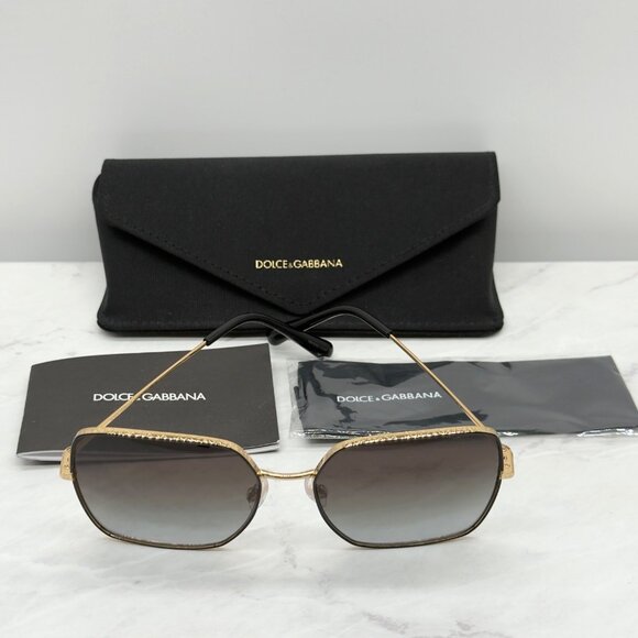Dolce & Gabbana DG 2242 13348G Black Gold Metal Square Sunglasses Gray Gradient - Picture 1 of 12